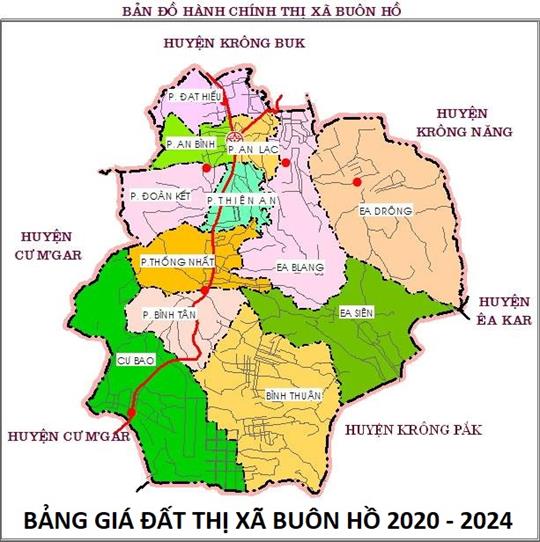 Bảng giá đất trên địa bàn thị xã Buôn Hồ, tỉnh Đắk Lắk 2020 - 2024 (Mới Nhất)